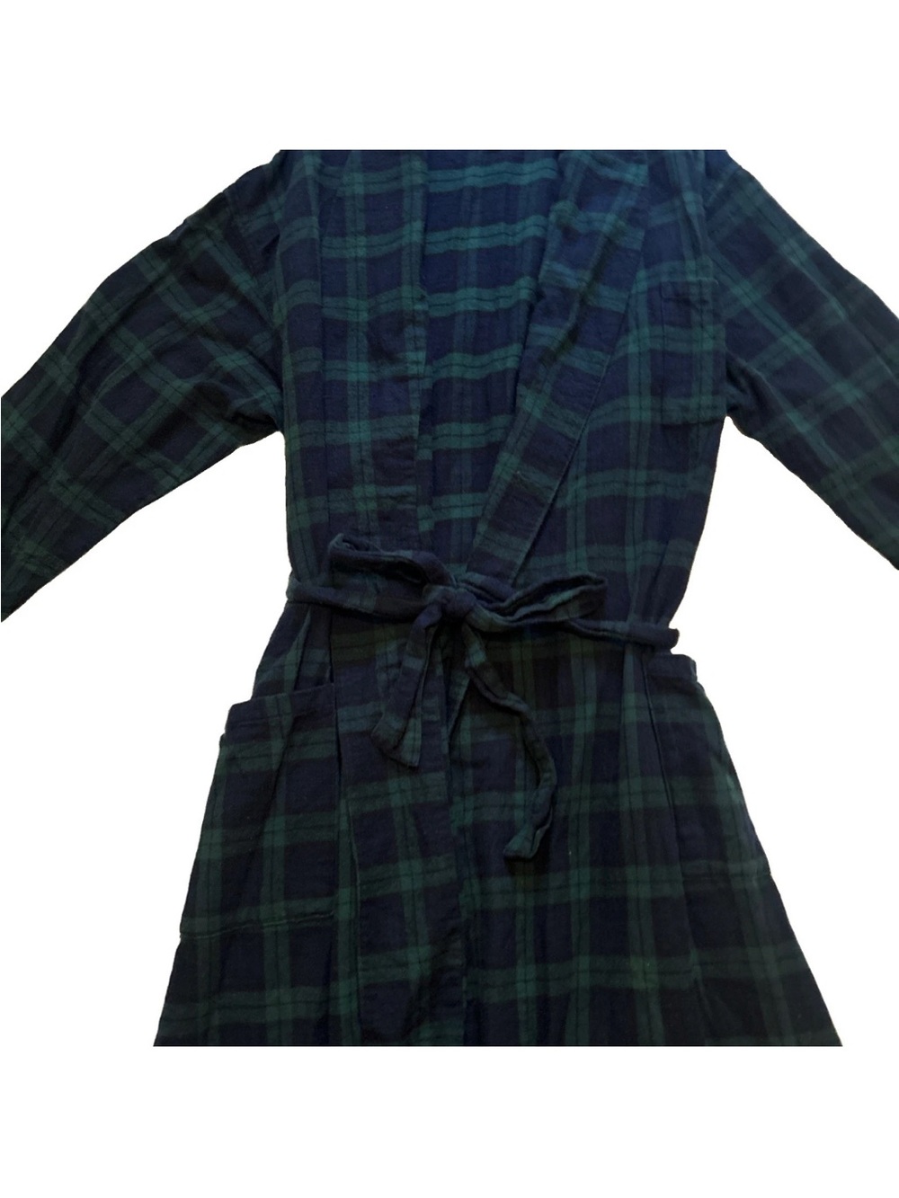 L.L.Bean Men’s 100% Cotton Scotch Plaid Flannel With Tie Belt Blue/Green Sz XL